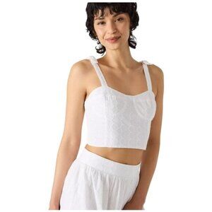 69$ Steve Madden Embroidered Tie-Shoulder Carlynn Top Sleeveless Size M White